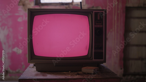 Televisão retro com a tela rosa  photo
