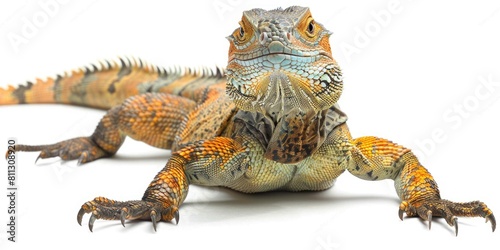 4-Year-Old Uromastyx Acanthinura Nigriventris. Isolated Cut-Out of an Orange and Brown Dragon-Like photo