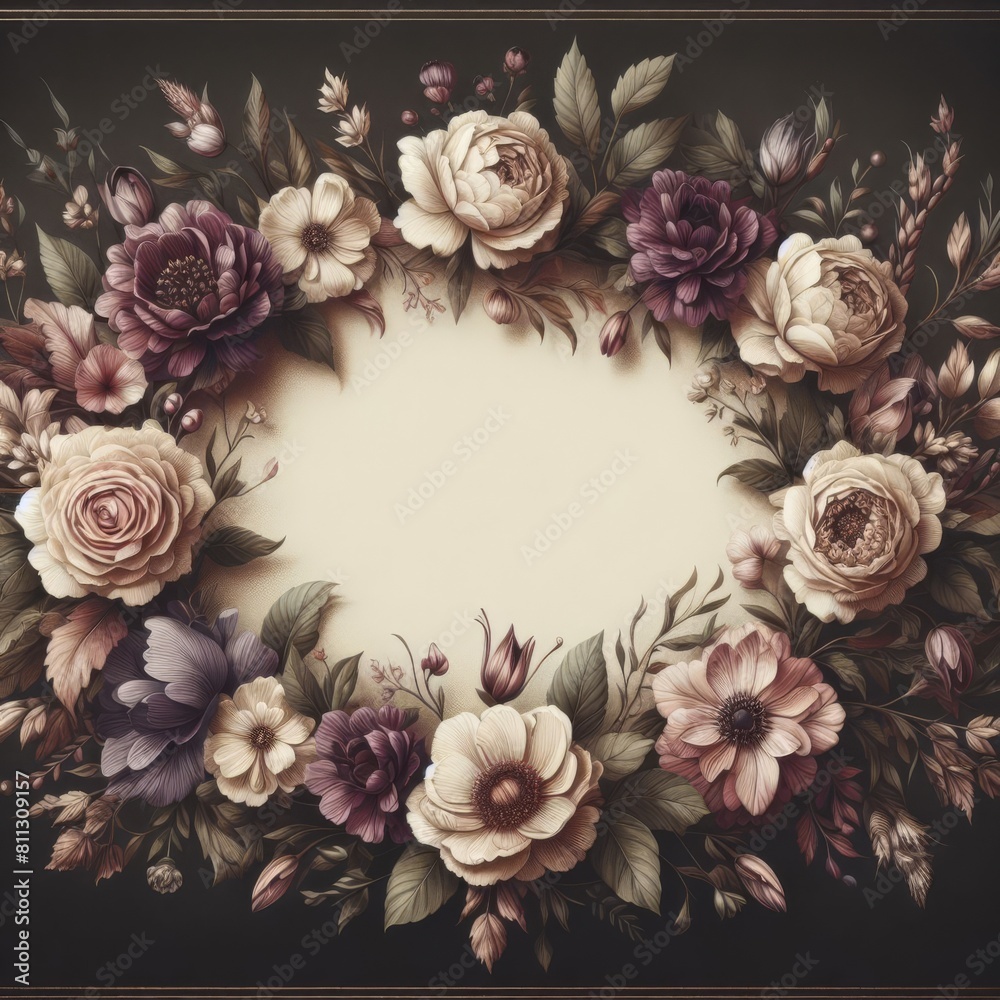 Wedding frames with empty space for text made from vintage flowers Wedding frames with empty space for text made from vintage flowers