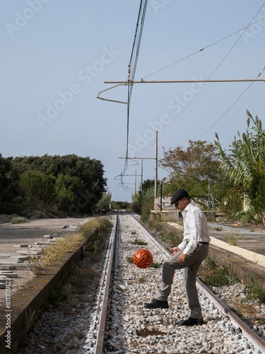 MAN JUGGLING ON ABANDONED RAILWAY STATION