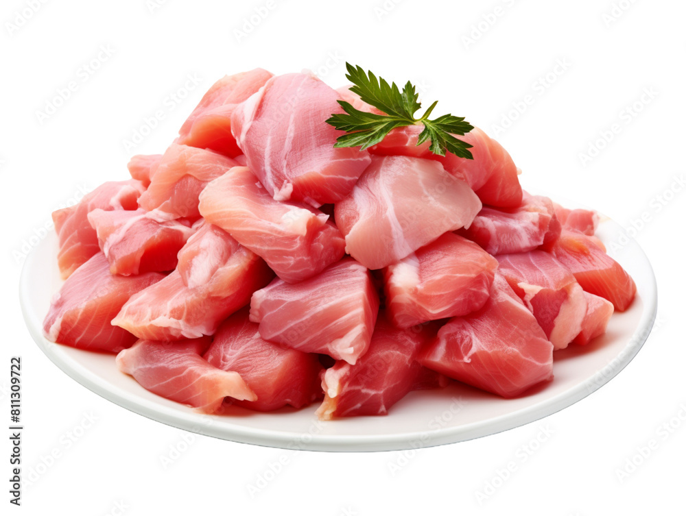 Pieces of raw chicken meat on transparent background