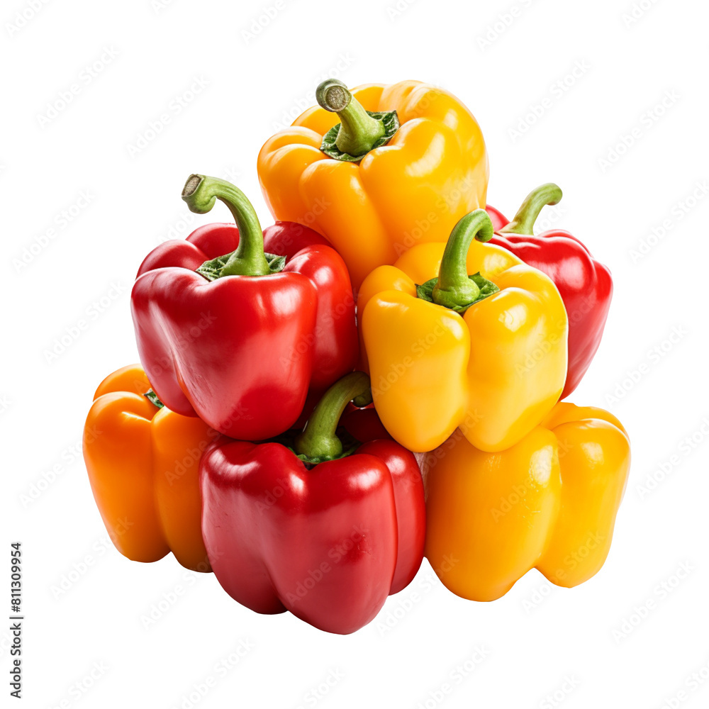 Pile of red and yellow bell peppers isolated on transparent background Pile of red and yellow bell peppers isolated on transparent background