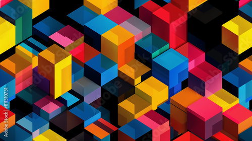 Vibrant and complex isometric view of multicolored cubes in a digital art piece  creating a geometrically stunning background texture