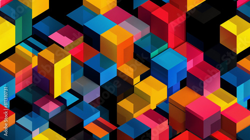 Vibrant and complex isometric view of multicolored cubes in a digital art piece, creating a geometrically stunning background texture