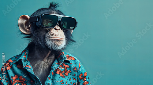 monkey with vision virtual reality sunglass solid background