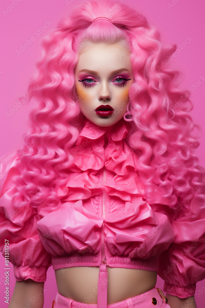 Striking woman with mouth opened, embodying a playful, Striking woman with mouth opened, embodying a playful,