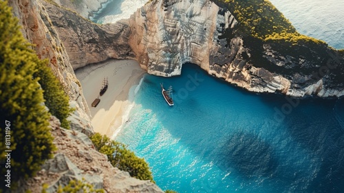 Piękna plaża Navagio z wraku na wyspie Zakynthos w Grecji