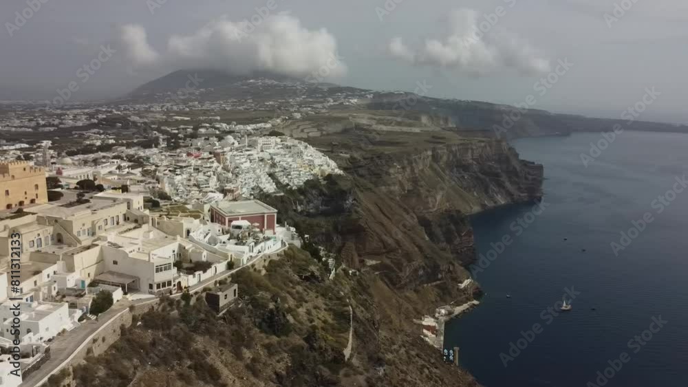 Aerial video of the town of Fira, Santorini island, Greece Aerial video of the town of Fira, Santorini island, Greece