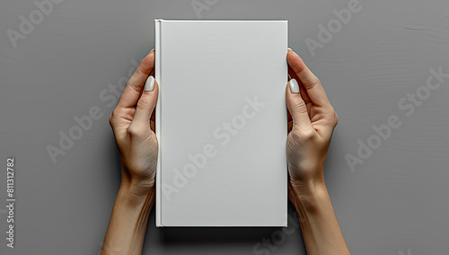 A mockup of someone holding an empty hardcover book with a cozy background. Created with Ai photo