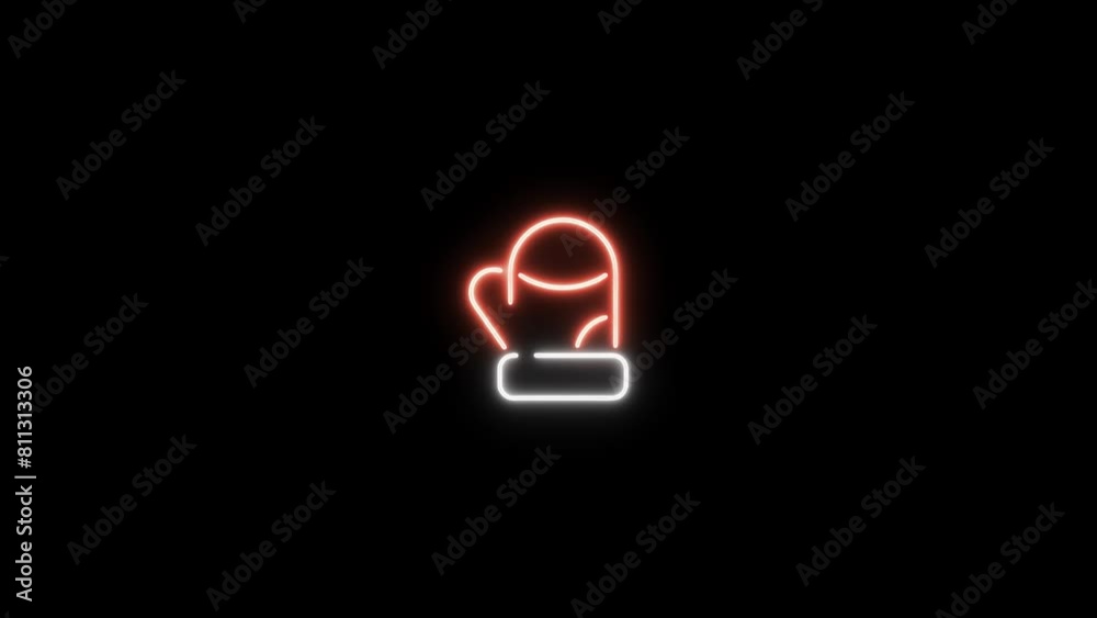 Neon sign in glove shape motion graphic with alpha channel. Colored winter glove neon light turn on and turn off isolated icon animated on transparent background. Neon sign in glove shape motion graphic with alpha channel. Colored winter glove neon light turn on and turn off isolated icon animated on transparent background.