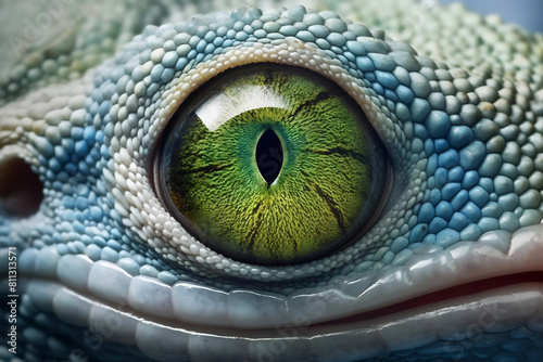 Lizard chameleon closeup eye on black background photo