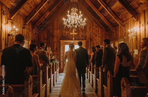 Bride and Groom Walking Down the Aisle of a Church
