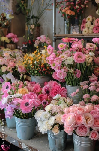 Bunches of Flowers in Buckets