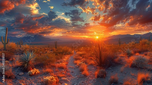 panoramic sunset view of West Saguaro National Park