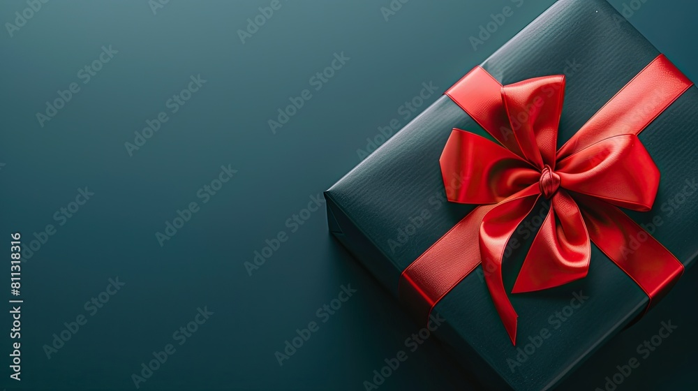 a black gift box adorned with a vibrant red ribbon, set against a bold dark background in a top-down view, creating the perfect template for a Black Friday sale banner. a black gift box adorned with a vibrant red ribbon, set against a bold dark background in a top-down view, creating the perfect template for a Black Friday sale banner.