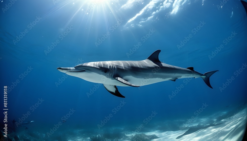 Obraz premium world oceans day with a view of ocean including fishes shark fishes and whales along sunrays and clouds