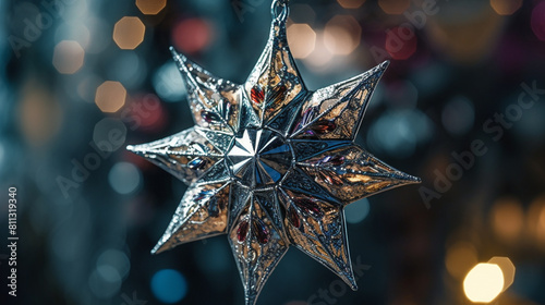christmas star bright colourful decoration, xmas tree decoration