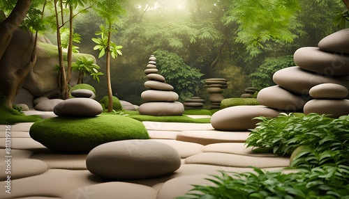zen garden with zen stones and flower