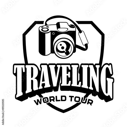 Lets go traveling world tour logo illustration design
