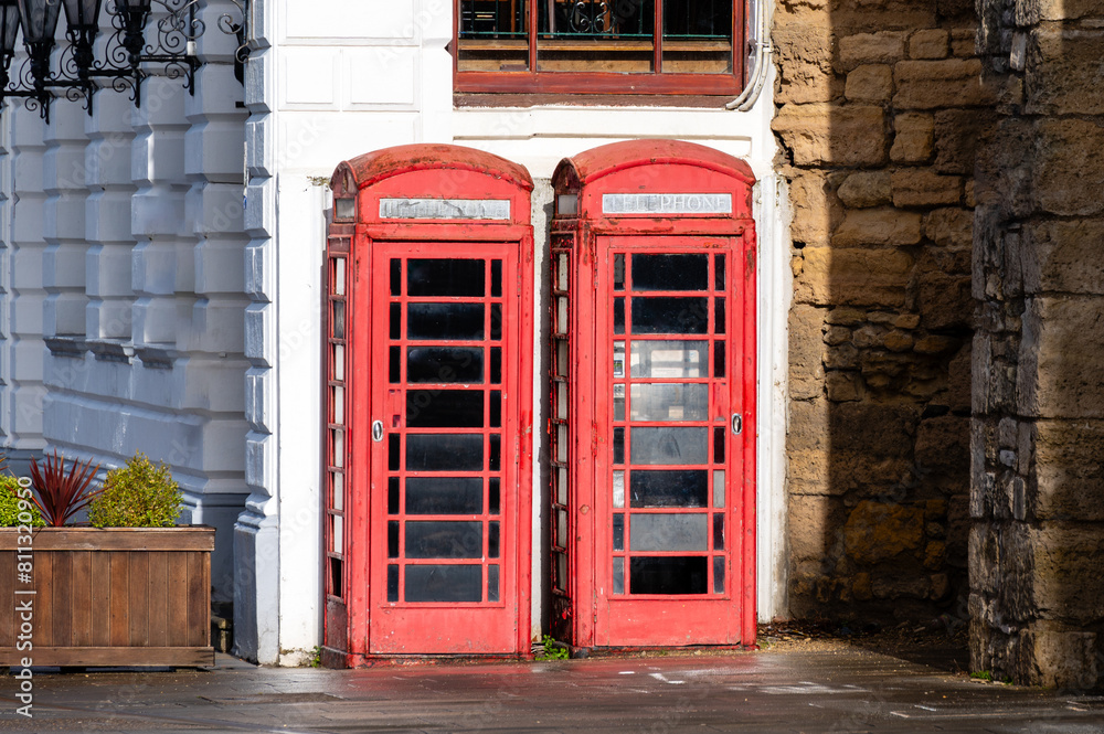 Traditional red telephone box in Southampton, UK Traditional red telephone box in Southampton, UK