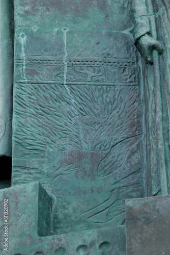 Bronze Sculpture of Ingólfur Arnarson with Odin Yggdrasil and Dragon at Arnarhóll in Reykjavik Iceland