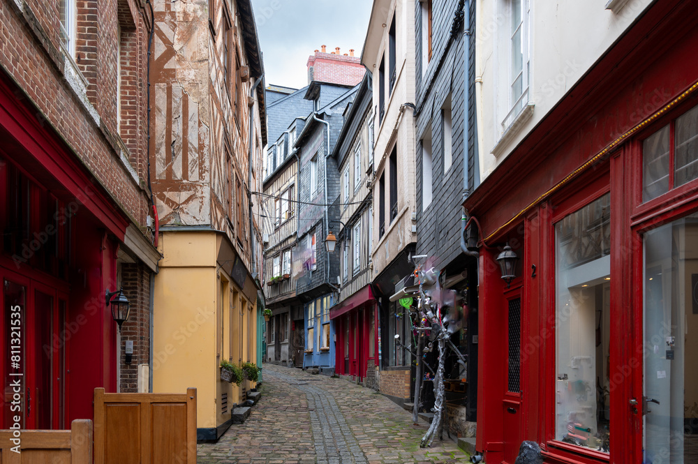 Vintage architecture of Old Town in Honfleur, France