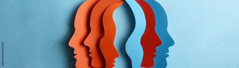 A papercutout style artwork of a human head divided into two contrasting colors, reflecting the unpredictable swings of bipolar disorder A papercutout style artwork of a human head divided into two contrasting colors, reflecting the unpredictable swings of bipolar disorder