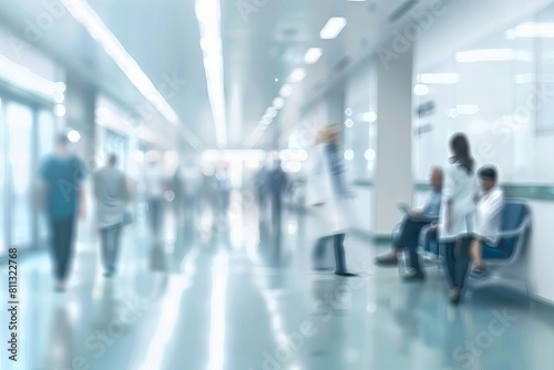 abstract blurred background of doctors and patients in busy hospital corridor or clinic interior healthcare concept illustration
