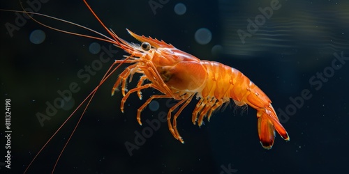 A large shrimp on a black background