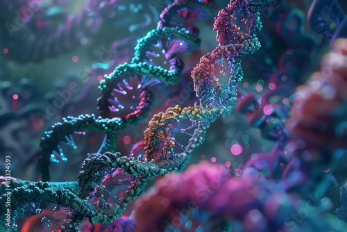 Delve into the microscopic world of DNA  examining how genetic material can impact our health and wellbeing  all depicted in captivating 3D renderings