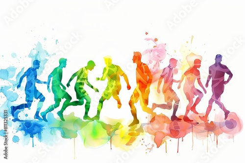 dynamic soccer players in action colorful watercolor silhouettes on white background sports illustration