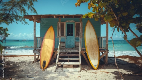 Group of Surfboards on Sandy Beach