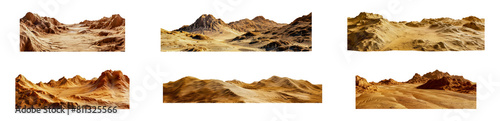 Set of Panoramic desert landscapes with detailed rocky formations isolated transparent PNG background
