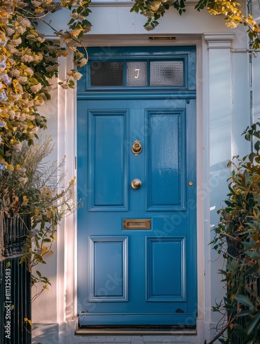 Blue Front Door With Wrought Iron Fence