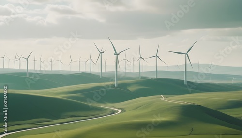 world wind day with big wind turbines are generating the electricty behind the wnd turbines a beautiful scene of nature