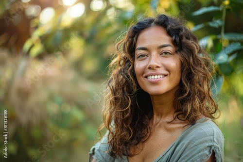 happy smiling hispanic woman outdoors lifestyle portrait
