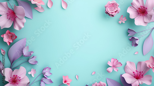 fondo azul cielo con flores alrededor para decoración invitación digital floreada plantilla para diseño en tonos pastel photo