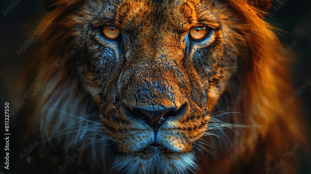 majestic lion displaying powerful stare in close-up wildlife shot majestic lion displaying powerful stare in close-up wildlife shot