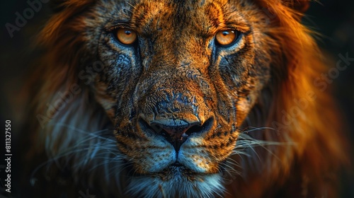 majestic lion displaying powerful stare in close-up wildlife shot
