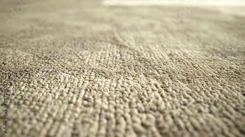 The image is a close-up of a beige carpet. The carpet is made of a nubby material and has a soft, inviting texture. photo