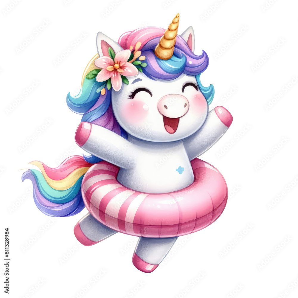 Funny Unicorn in Pool Party Clipart