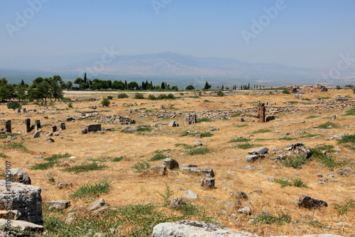 Ruins of antique city Hierapolis, in Pamukkale, Denizli City, Turkey.