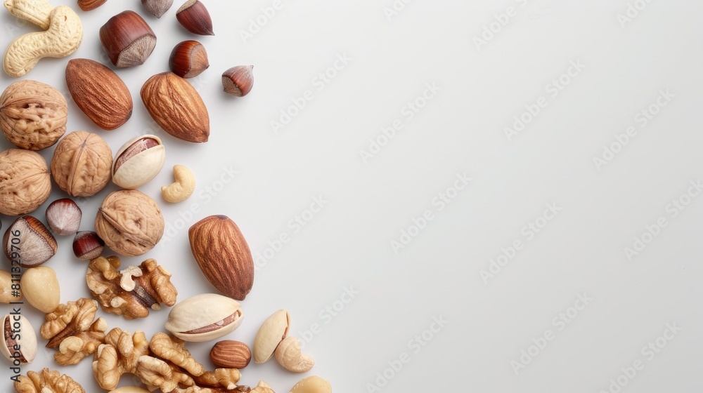 Nuts arrangement on a plain white background