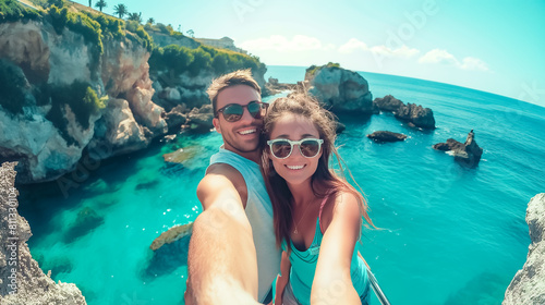  Couple travel and take a selfie on vacation By Davide Angelini photo