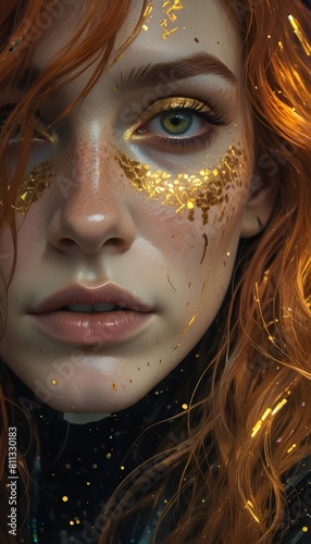Portrait of a woman with gold glitter..