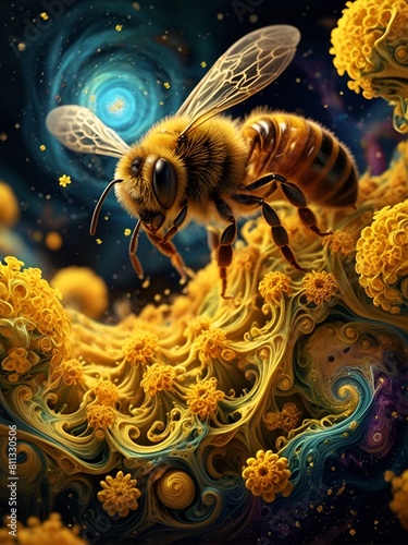 bee on the flower AND galaxy