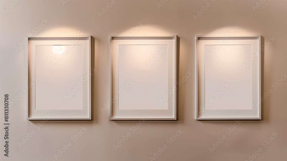 Three Frames on Beige Wall with Sunlight Three Frames on Beige Wall with Sunlight