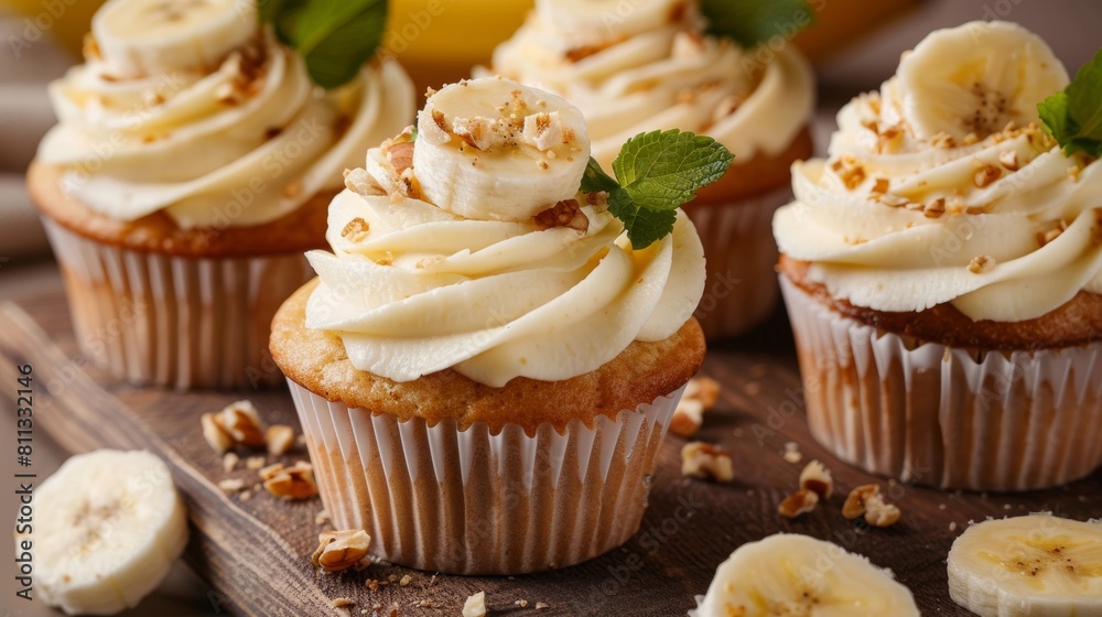 American cuisine. Vanilla cupcakes with banana. American cuisine. Vanilla cupcakes with banana.