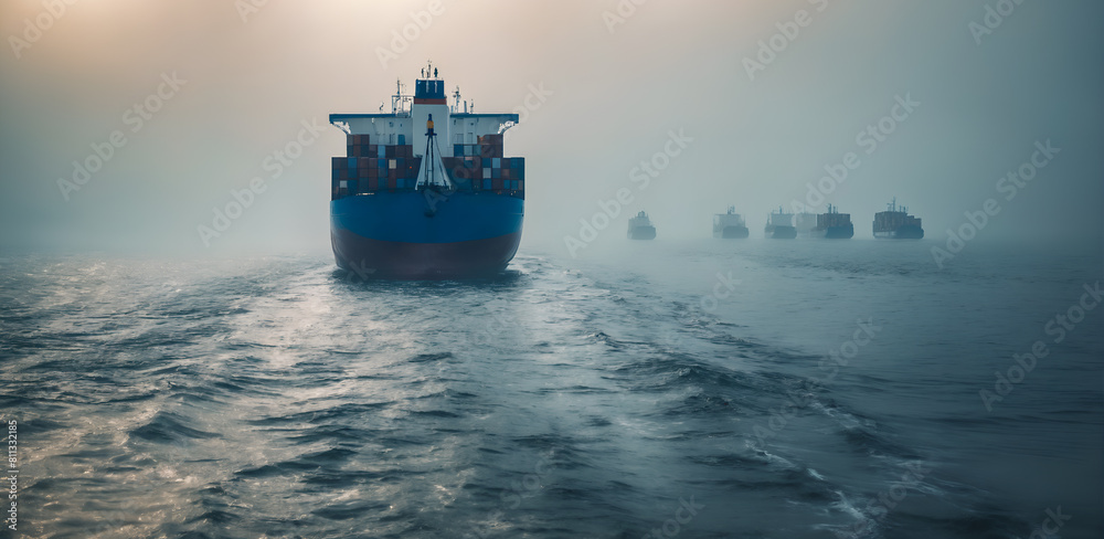 Fototapeta premium Cargo ship sailing through ocean. Freight transportation.