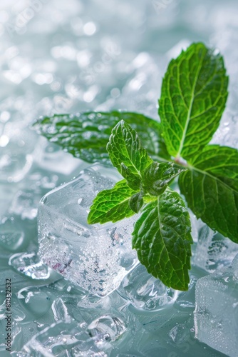 ice and mint close up. Selective focus